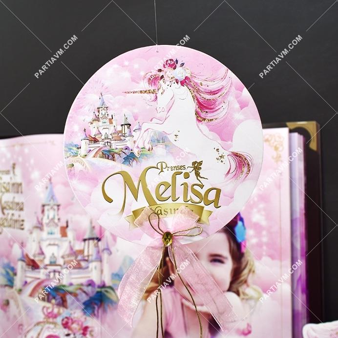 Prenses Masalı Doğum Günü 20 cm Önlü Arkalı Baskı Kalın Karton Misinalı Tül Kurdele ve Taş Süslemeli Asma Süs