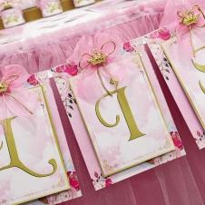 Partiavm Prenses Masalı Doğum Günü Banner İsim 2 Kat Karton Tül Kurdele ve Taç Süslemeli satın al