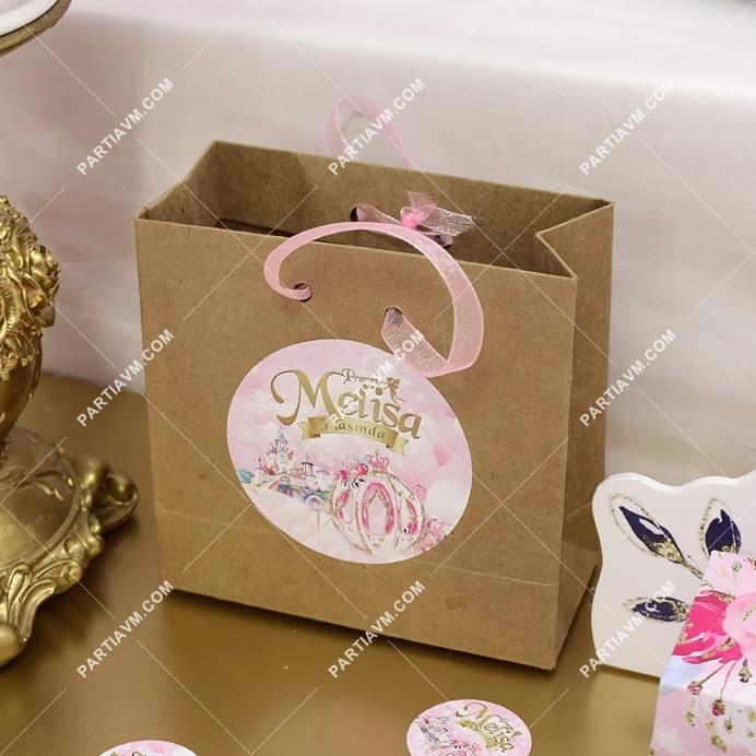 Prenses Masalı Doğum Günü Hediye Çantası Etiketli Kurdeleli 10 X 10 cm 5 Adet