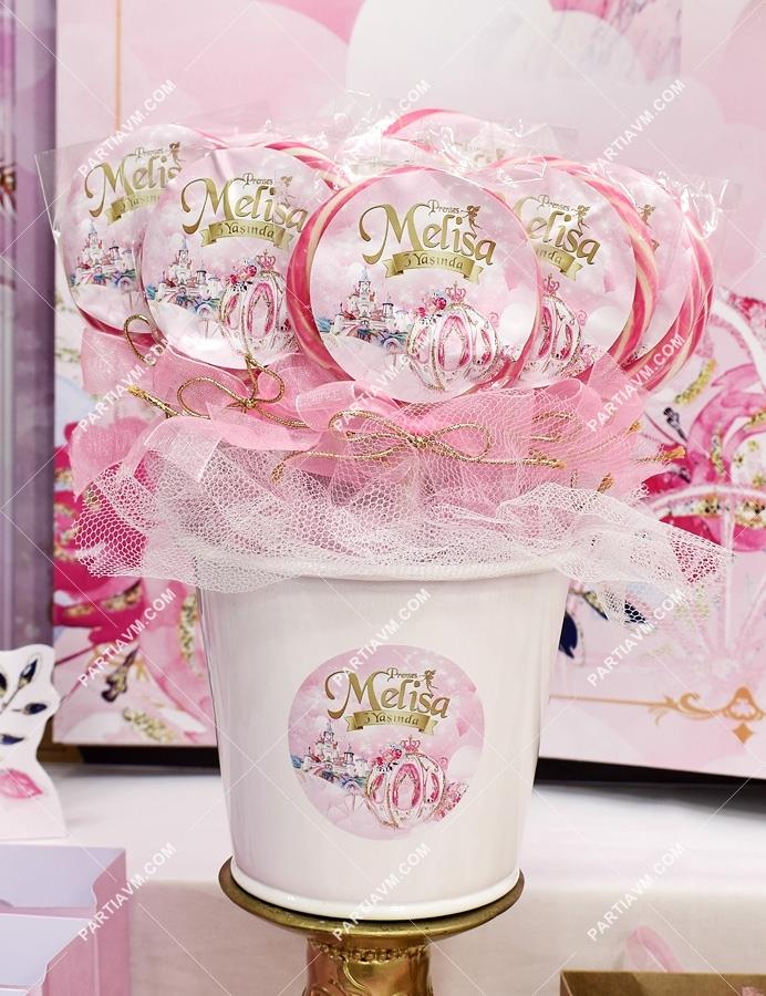 Prenses Masalı Doğum Günü Lolipop Şeker Kovada Süslemeli 10 Adet