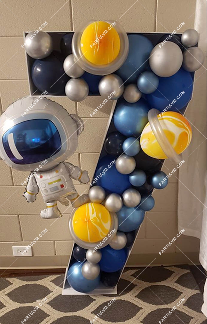 RBS1-7 Astronot Uzay Tema Dev Rakam Balon Standı Seti 120cm (1 den 9 a Yaş Seçimli)