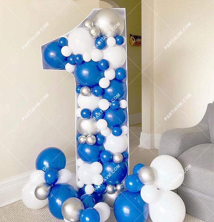RBS3-1 Mavi Beyaz Tema Dev Rakam Balon Standı Seti 120cm (1 den 9 a Yaş Seçimli)