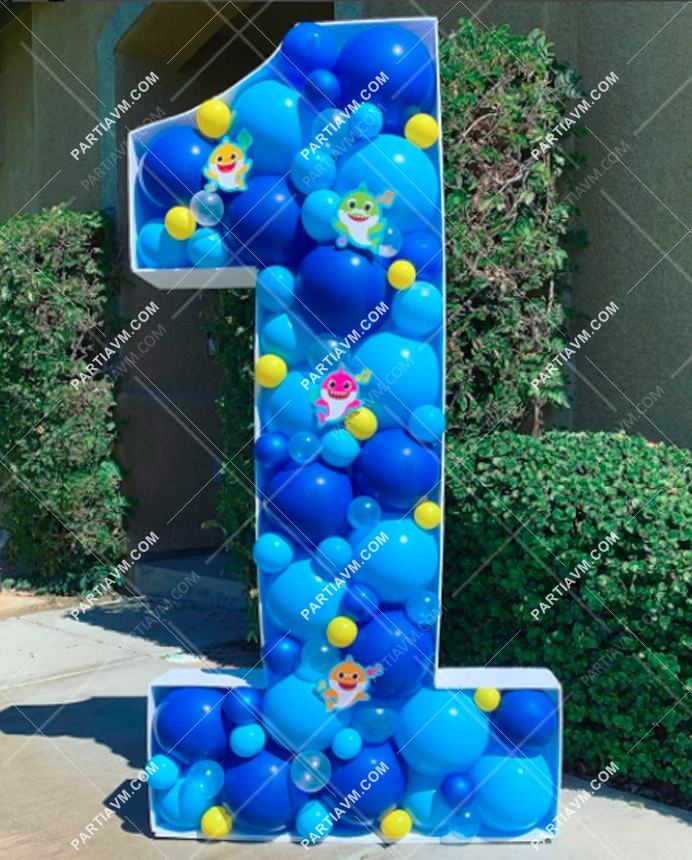 RBS3-30 Denizci Baby Shark Tema Dev Rakam Balon Standı Seti 120cm (Tek Rakam 1 den 9 a Yaş Seçimli)