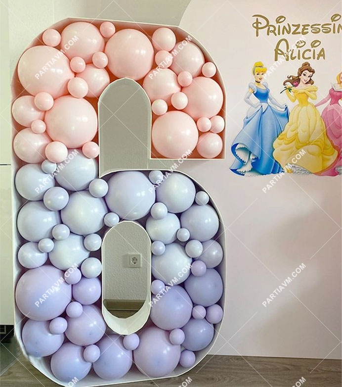 RBS5-11 Prenses Tema Dev Rakam Balon Standı Seti 120cm (1 den 9 a Yaş Seçimli)