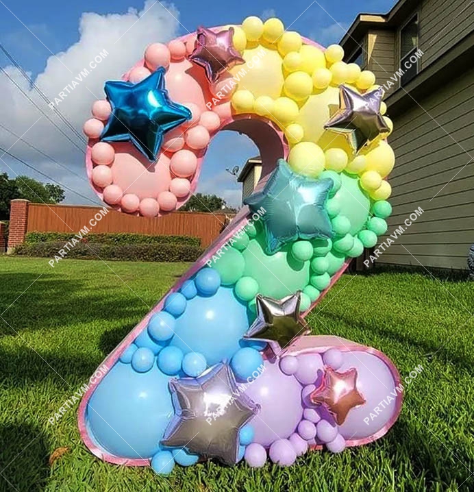 RBS5-12 Yıldızlı Unicorn Tema Dev Rakam Balon Standı Seti 120cm (1 den 9 a Yaş Seçimli)