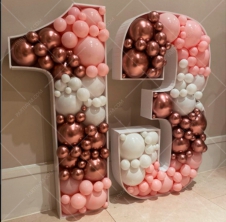 SAMM RBS6-21 Parlak Bronz Pembe Beyaz Balonlu Dev Rakam Balon Standı Seti 120cm (1 den 9 a Yaş Seçimli)
