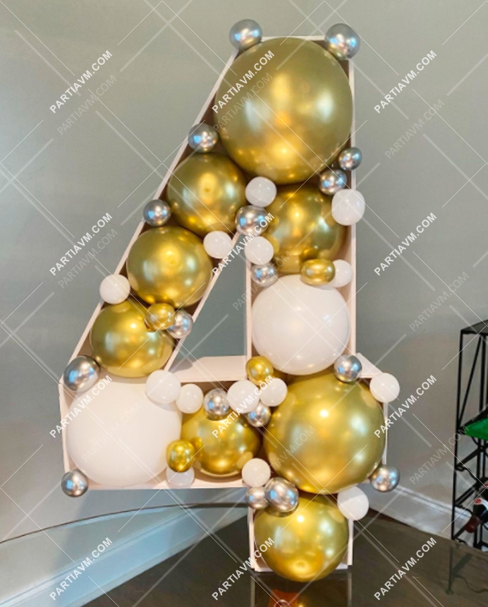 RBS6-26 Metalik Gold Gümüş Balonlu Dev Rakam Balon Standı Seti 120cm (1 den 9 a Yaş Seçimli)