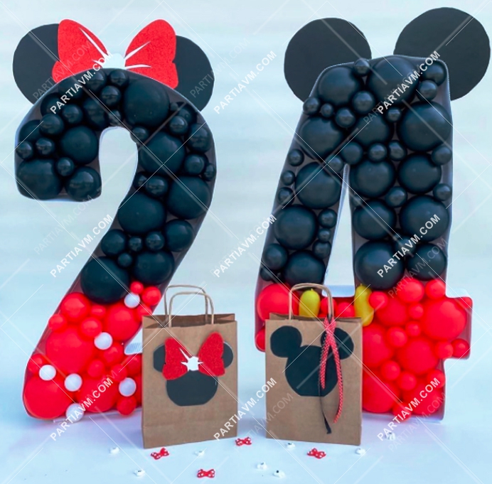 RBS8-3 Minnie Mickey Mouse Dev Rakam Balon Standı Seti 120cm (1 den 9 a Yaş Seçimli)