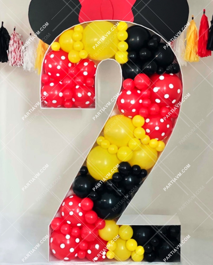 RBS8-4 Minnie Mickey Mouse Dev Rakam Balon Standı Seti 120cm (1 den 9 a Yaş Seçimli)