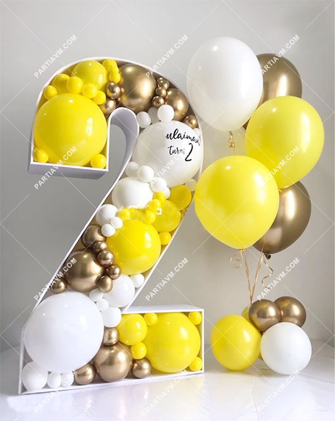 RBS9-2 Sarı Gold Tema Dev Rakam Balon Standı Seti 120cm (1 den 9 a Yaş Seçimli)