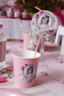 Partiavm Romantik Bahar Gülleri Doğum Günü Bardak ve Etiketli Pipet Fotoğraflı İsimli 5 Adet satın al