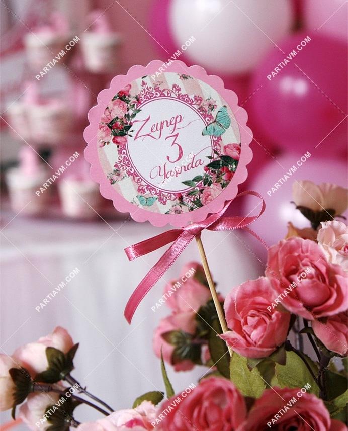 Romantik Bahar Gülleri Doğum Günü Kürdan Süs Seti Papatya Yuvarlak İsimli Büyük Boy 10 lu Paket
