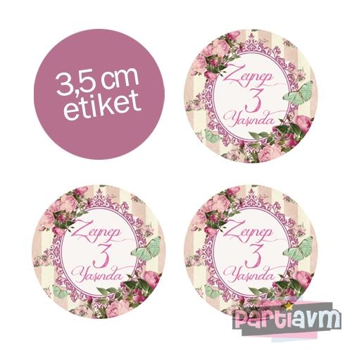 Romantik Bahar Gülleri Doğum Günü Yuvarlak Etiket 3,5cm 15 Adet