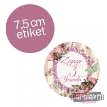 Partiavm Romantik Bahar Gülleri Doğum Günü Yuvarlak Etiket 7,5cm 10 Adet