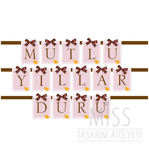 Romantik Kuş Ailesi Doğum Günü Süsleri Kurdeleli Banner İsim Kurdele Süslemeli