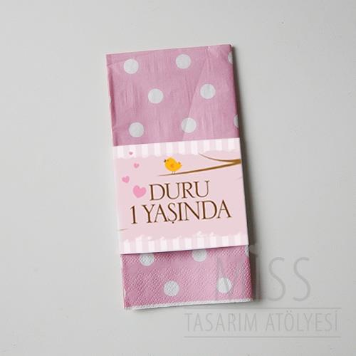 Romantik Kuş Ailesi Doğum Günü Süsleri Peçete Bandı ve Pembe Peçete 5 Adet