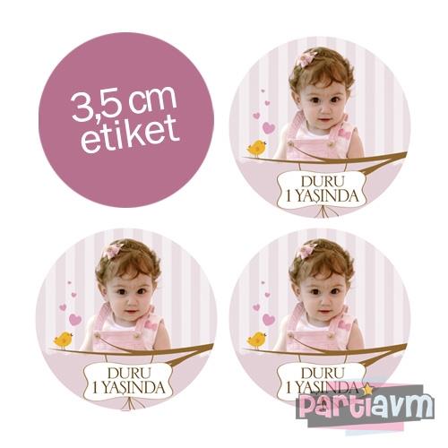 Romantik Kuş Ailesi Doğum Günü Süsleri Yuvarlak Etiket 3,5cm 15 Adet