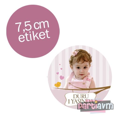 Romantik Kuş Ailesi Doğum Günü Süsleri Yuvarlak Etiket 7,5cm 10 Adet