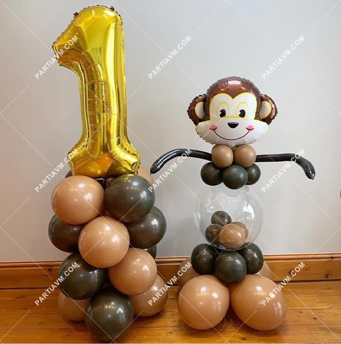 Safari Balon Seti Gold Rakamlı Maymun Full Set 