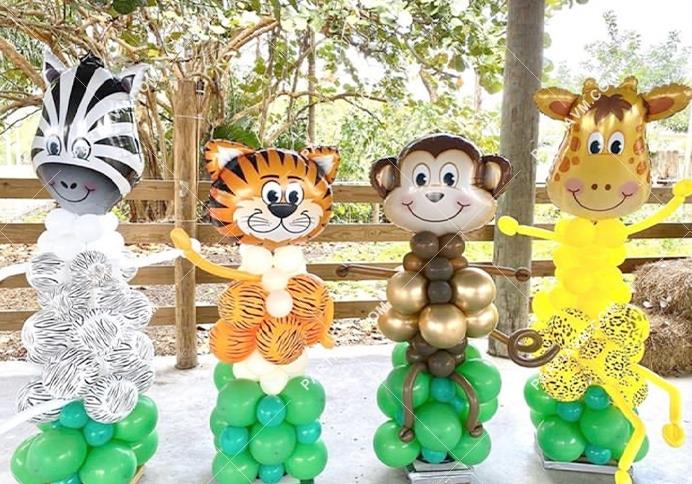 Safari Balon Standı 4 Adet 180cm Zebra Kaplan Zürafa Maymun Set Kolay Kurulum Full Set 