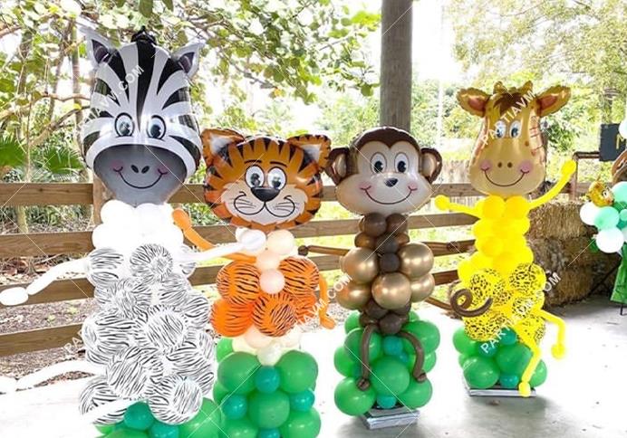 Safari Balon Standı 4 Adet 180cm Zebra Kaplan Zürafa Maymun Set Kolay Kurulum Full Set 