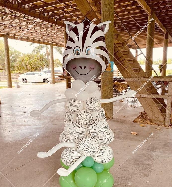Safari Balon Standı Zebra  200cm Kolay Kurulum Full Set 