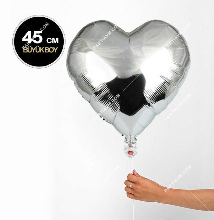 SAMMFBKG1 Gümüş Kalp Folyo Balon Büyük Boy 45cm