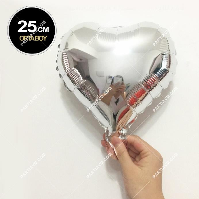 SAMMFBKG2 Gümüş Kalp Folyo Balon Orta Boy 25cm