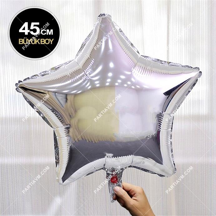 SAMMFBYG1 Gümüş Yıldız Folyo Balon Büyük Boy 45cm
