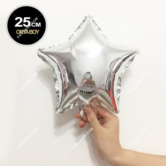SAMMFBYG2 Gümüş Yıldız Folyo Balon Orta Boy 25cm