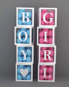 SAMM Şeffaf Balon Kutusu Set BOY / GIRL Yazılı 8 adet Cinsiyet Partisi 25x25x25cm  satın al