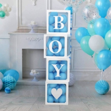 SAMM Şeffaf Balon Kutusu Set BOY Yazılı 4 adet Mavi Renk 25x25x25cm 