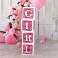 SAMM Şeffaf Balon Kutusu Set GIRL Yazılı 4 adet Pembe Renk 25x25x25cm 