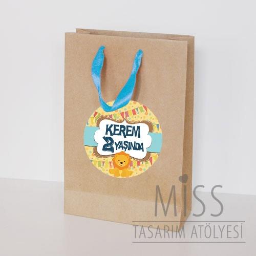 Sevimli Aslan Doğum Günü Süsleri Hediye Çantası Etiketli Kurdeleli 12 X 17 cm 5 Adet