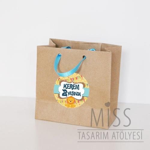 Sevimli Aslan Doğum Günü Süsleri Hediye Çantası Etiketli Kurdeleli 10 X 10 cm 5 Adet