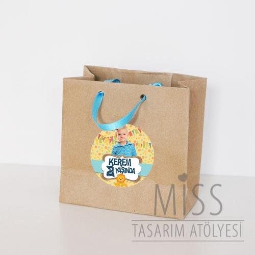 Sevimli Aslan Doğum Günü Süsleri Hediye Çantası Etiketli Kurdeleli 10 X 10 cm 5 Adet