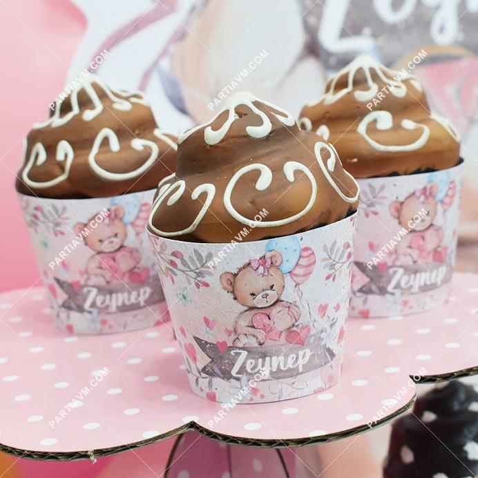 Sevimli Ayıcık Doğum Günü Cupcake Sargısı 10 Adet