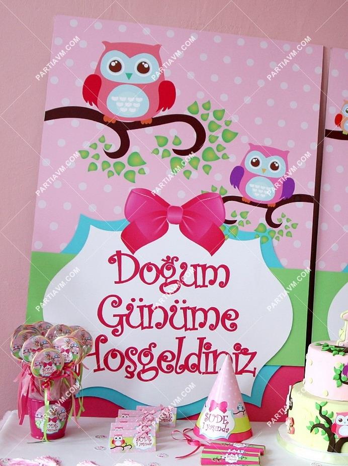 Sevimli Baykuş Doğum Günü Süsleri 70x100 cm Katlanmaz Pano Afiş Büyük Boy Resimsiz