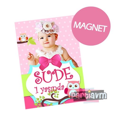 Sevimli Baykuş Doğum Günü Süsleri Hediyelik Magnet Kurdeleli Poşetinde 7X10 cm  