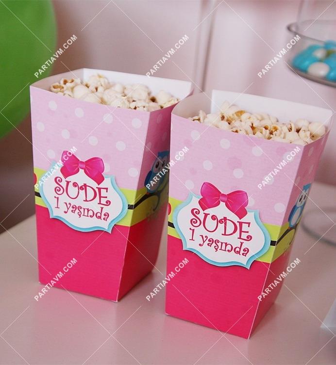 Sevimli Baykuş Doğum Günü Süsleri Popcorn Kutusu 5 Adet