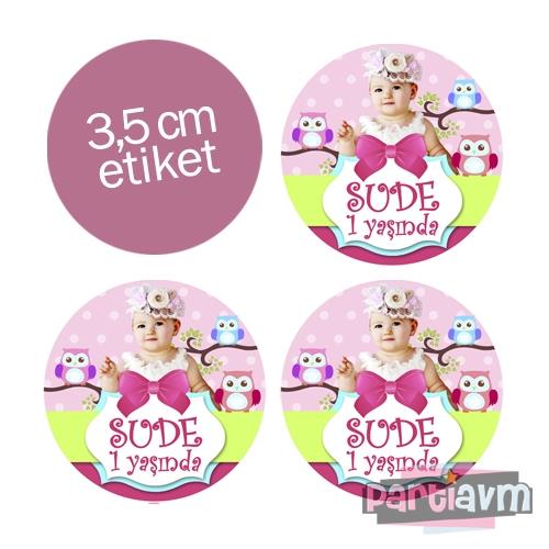 Sevimli Baykuş Doğum Günü Süsleri Yuvarlak Etiket 3,5cm 15 Adet