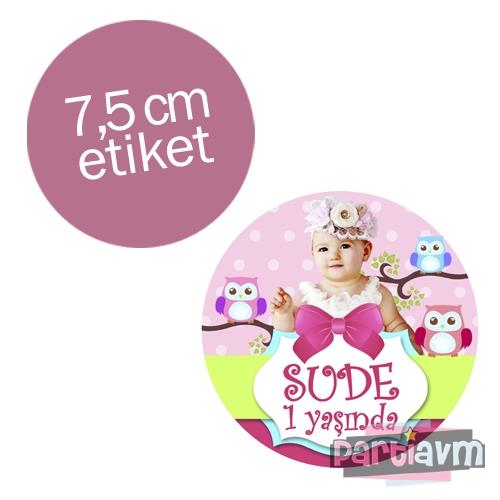 Sevimli Baykuş Doğum Günü Süsleri Yuvarlak Etiket 7,5cm 10 Adet