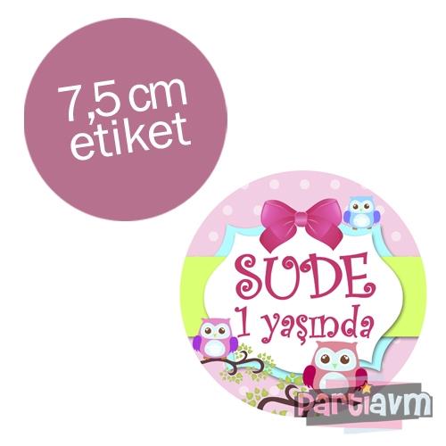 Sevimli Baykuş Doğum Günü Süsleri Yuvarlak Etiket 7,5cm 10 Adet