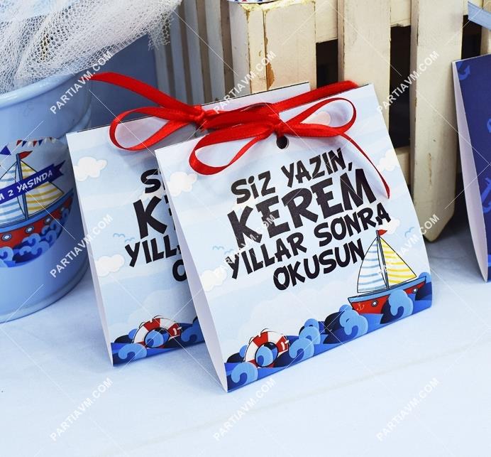 Sevimli Denizci Doğum Günü Hatıra Yazısı Kartı Kurdele Bağlamalı 6 Adet