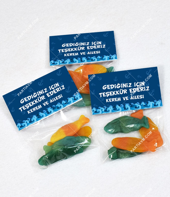 Sevimli Denizci Doğum Günü Hediyelik Poşette Jelly Balık Şekilli Yumuşak Şekerleme