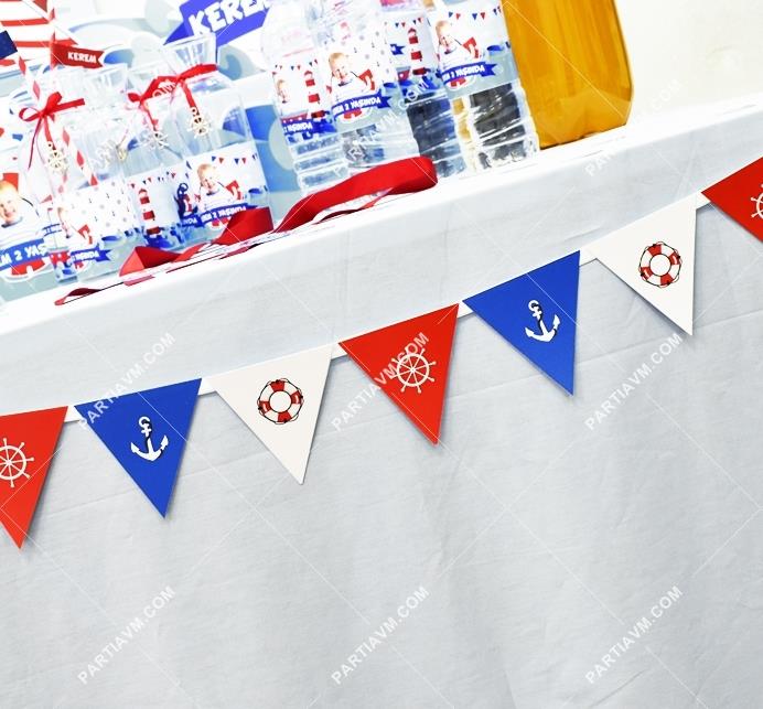 Sevimli Denizci Doğum Günü Kağıt Üçgen Bayraklar Kurdele Askılı 1 Mt.