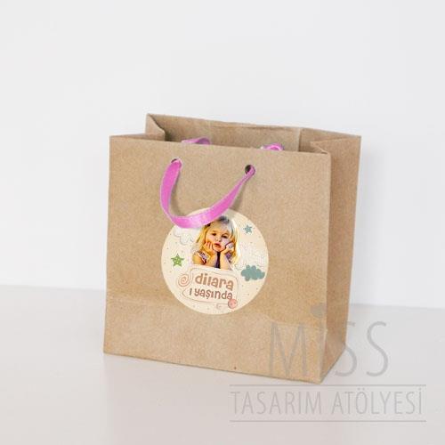 Sevimli Düşler Doğum Günü Süsleri Hediye Çantası Etiketli Kurdeleli 10 X 10 cm 5 Adet