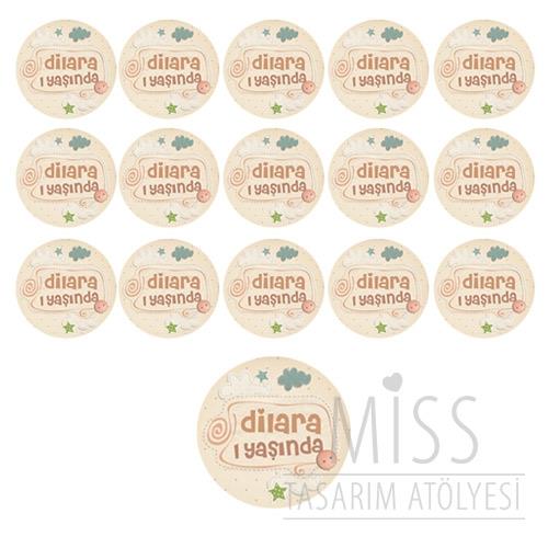 Sevimli Düşler Doğum Günü Süsleri YUVARLAK ETİKET 15 ADET 3,5 CM ÇAP 