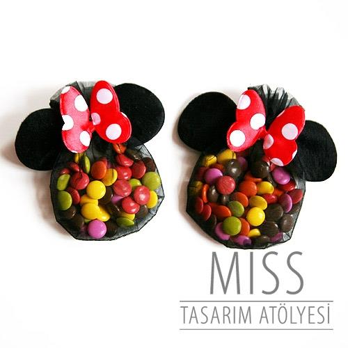 Sevimli Fare Doğum Günü Süsleri Bonibon Dolgulu Minnie Mouse Kese 5 Adet