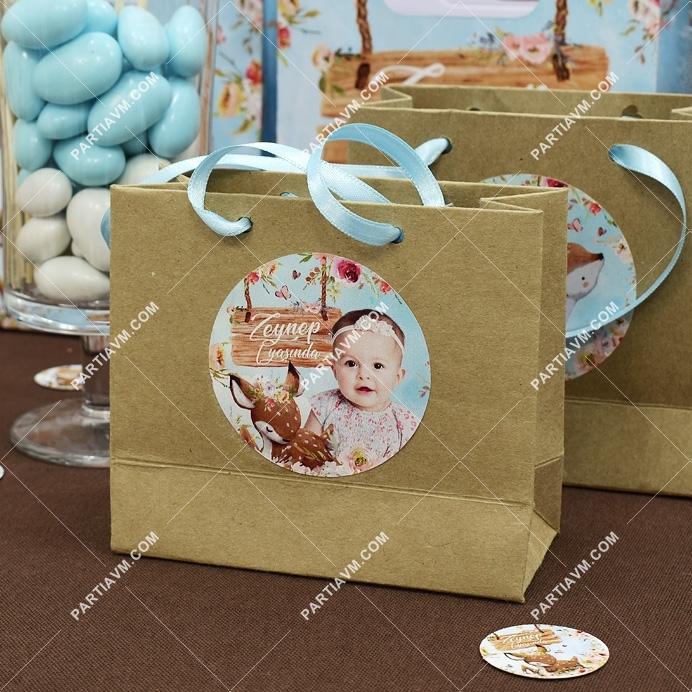 Sevimli Karaca Doğum Günü Hediye Çantası Etiketli Kurdeleli 10 X 10 cm 5 Adet